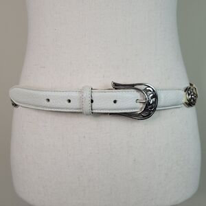 Brighton Belt 34 White Yellow Leather Color Block Floral Western Cowboy Cowgirl